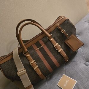 Michael Kors Black and Brown Duffel Bag